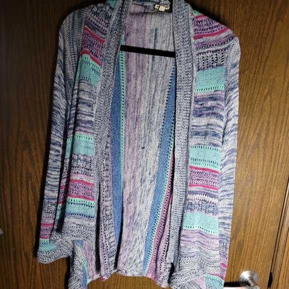 Draped EYESHADOW Cardigan Mint Blue Lavender Stripes - Picture 1 of 5